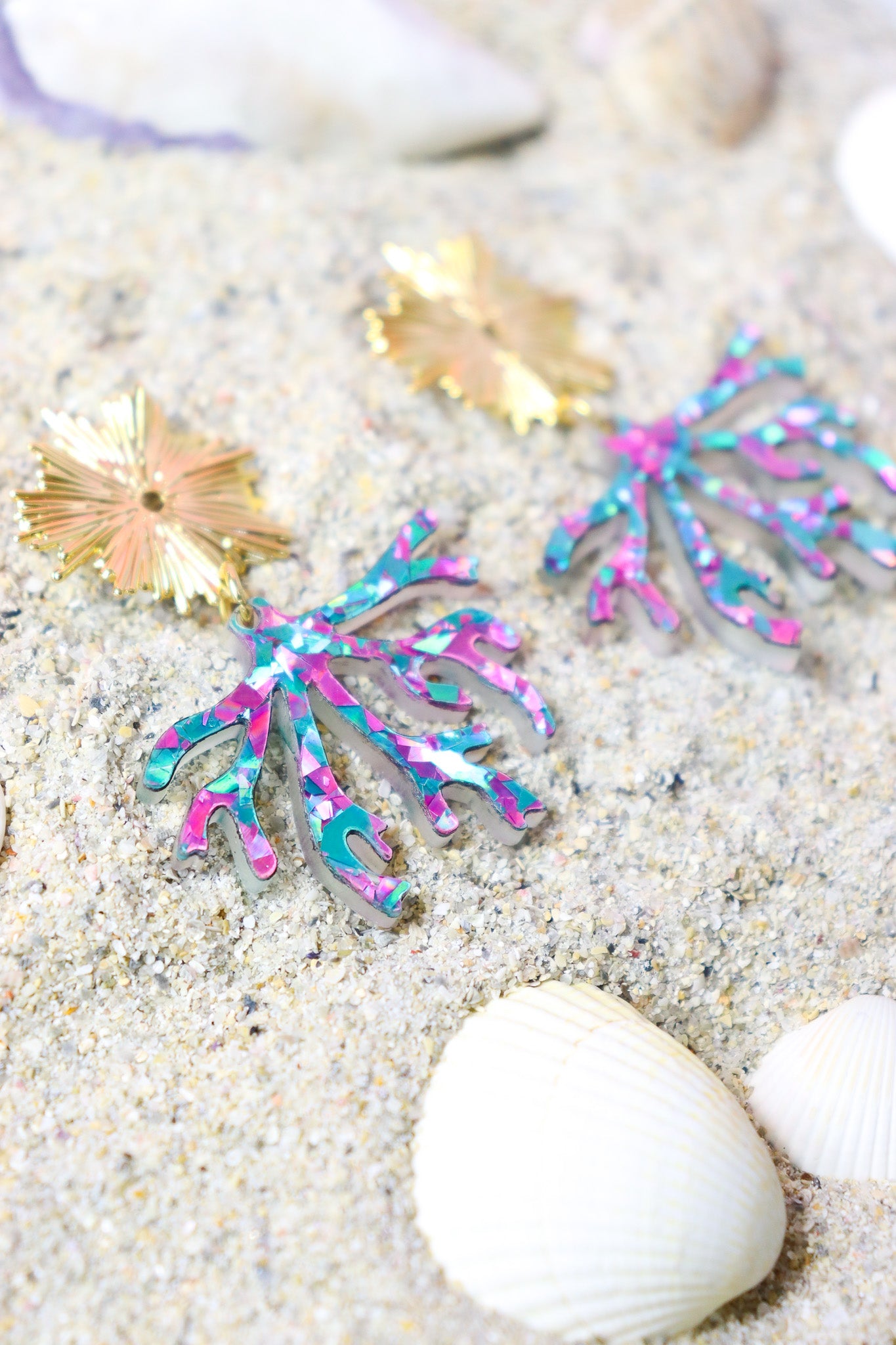 Boucles d'oreilles Corail Flocons Turquoises