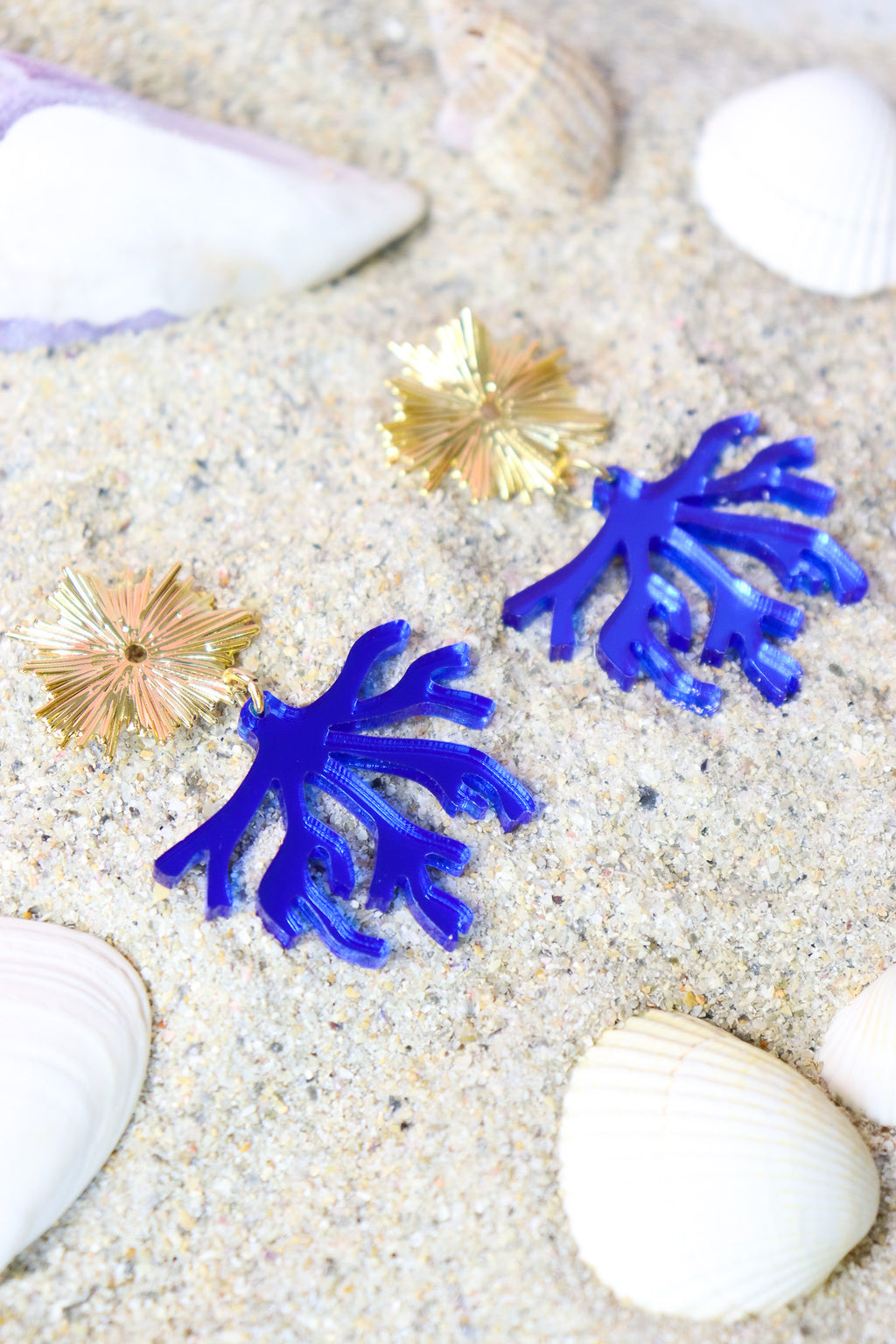 Boucles d'oreilles Corail Miroir Bleu