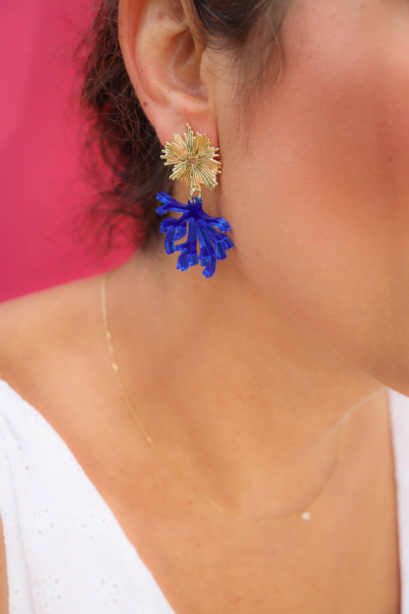 Boucles d'oreilles Corail Miroir Bleu