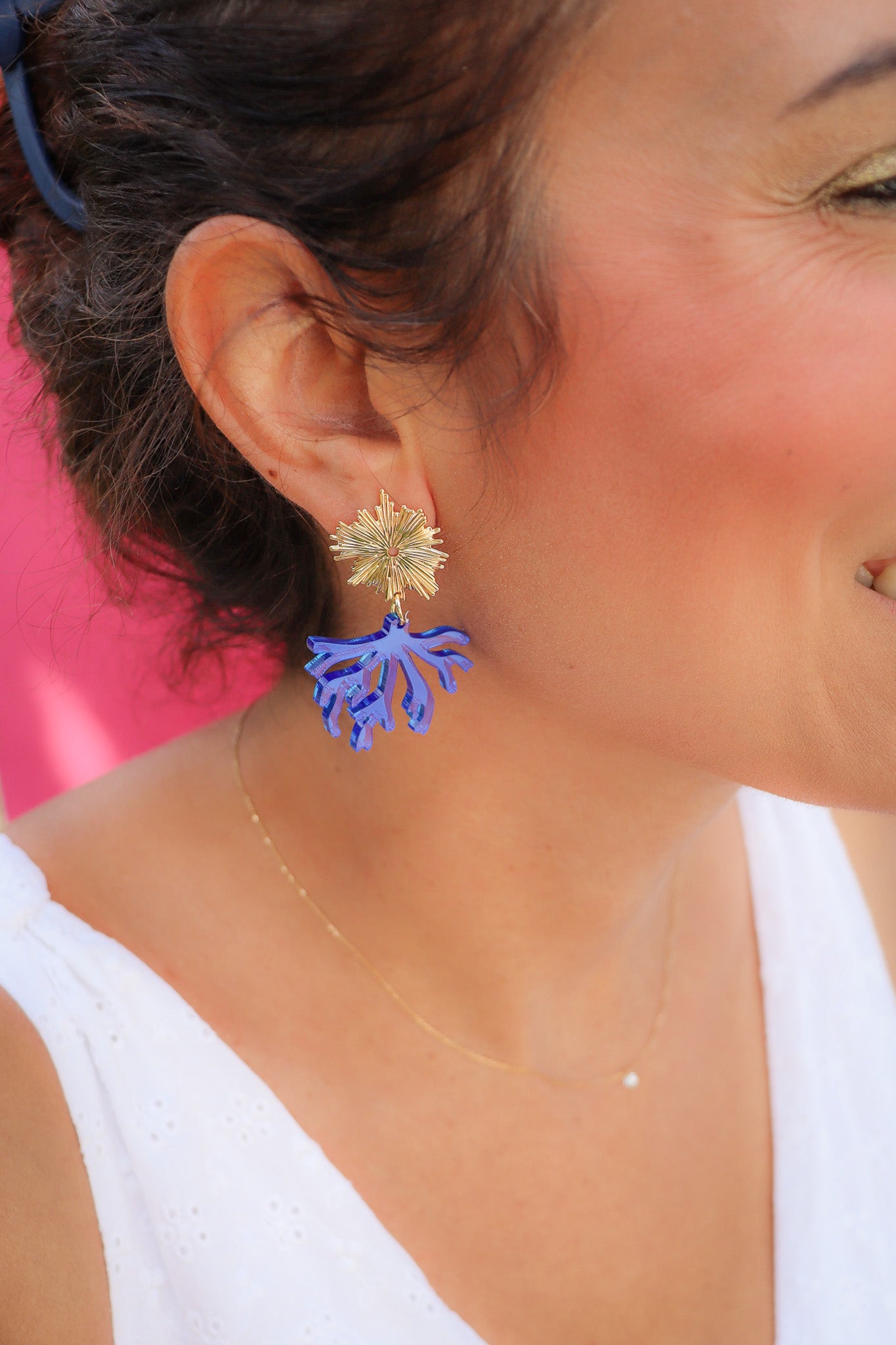 Boucles d'oreilles Corail Miroir Bleu