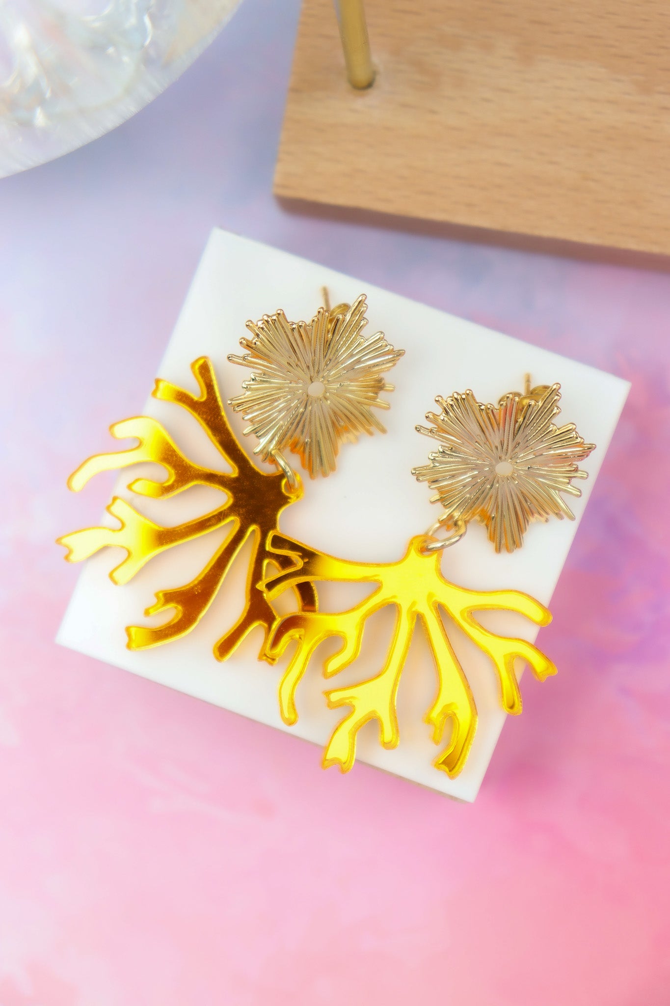Boucles d'oreilles Corail Miroir Orange