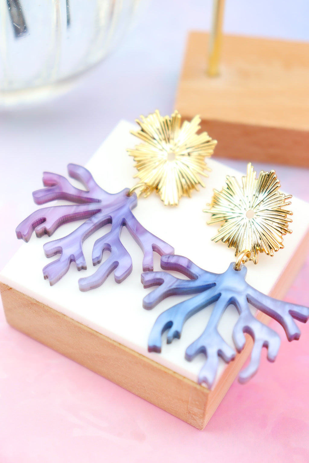 Boucles d'oreilles Corail Nacré Violet Rose