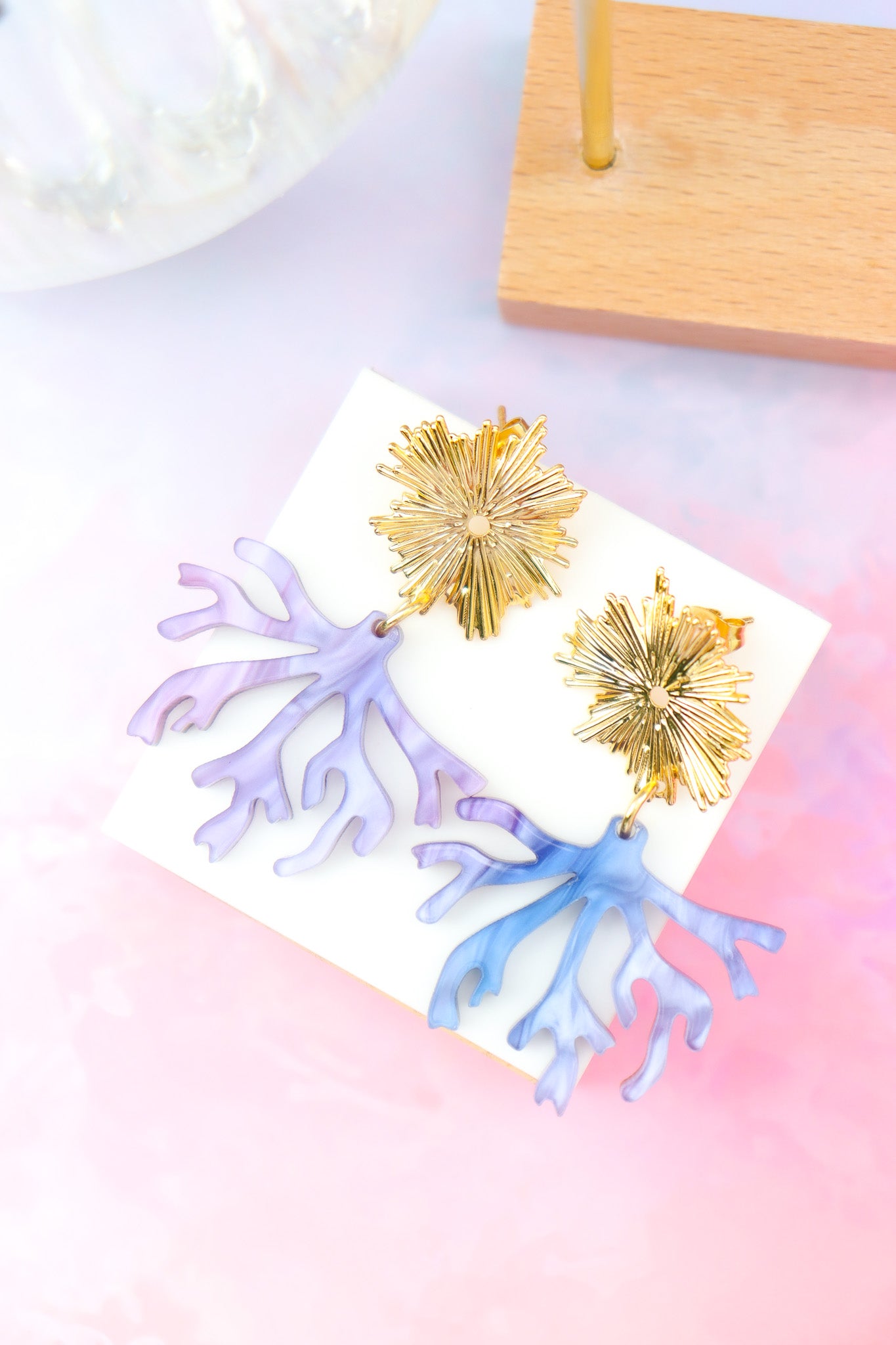 Boucles d'oreilles Corail Nacré Violet Rose