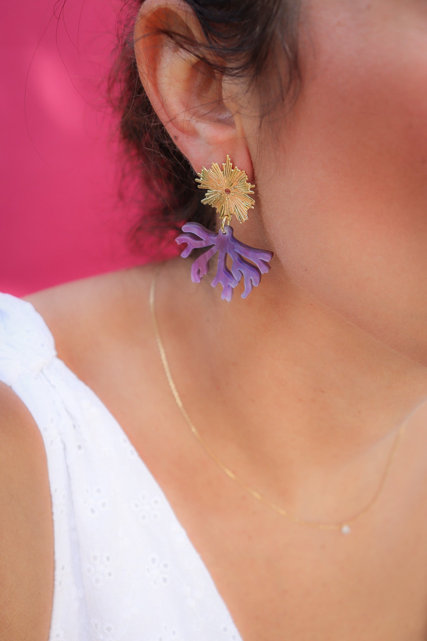 Boucles d'oreilles Corail Nacré Violet Rose