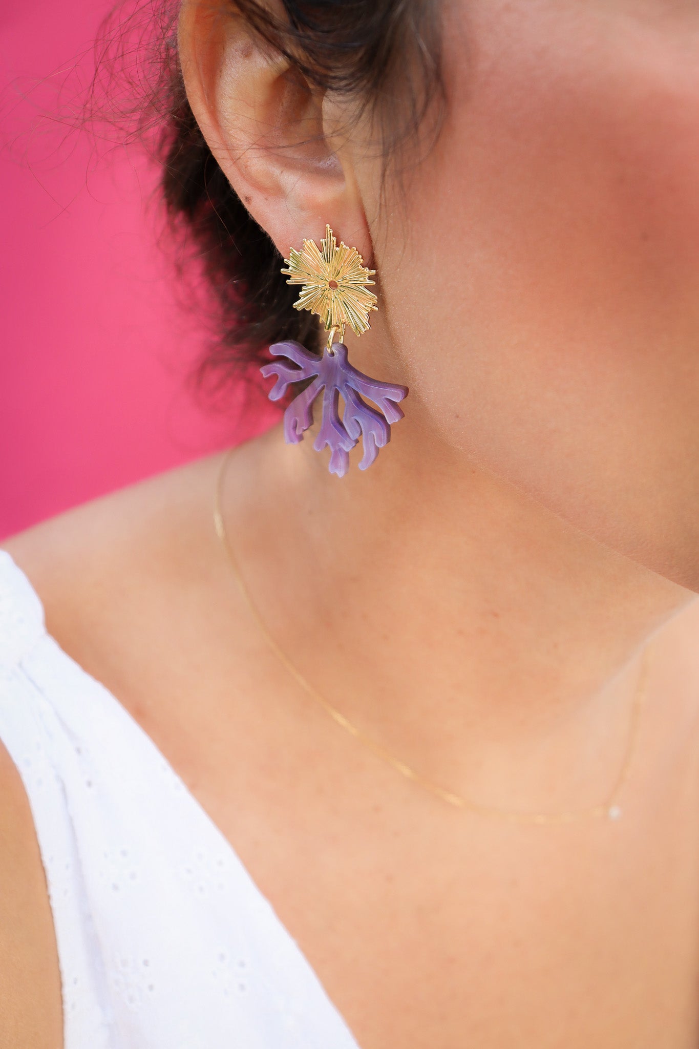 Boucles d'oreilles Corail Nacré Violet Rose