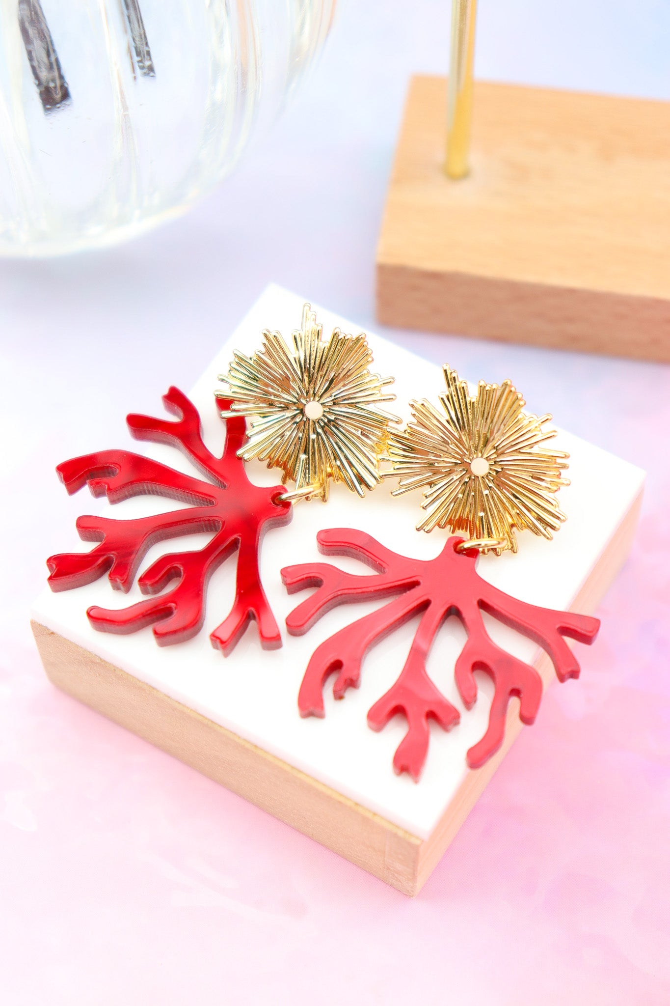 Boucles d'oreilles Corail Nacré Rouge