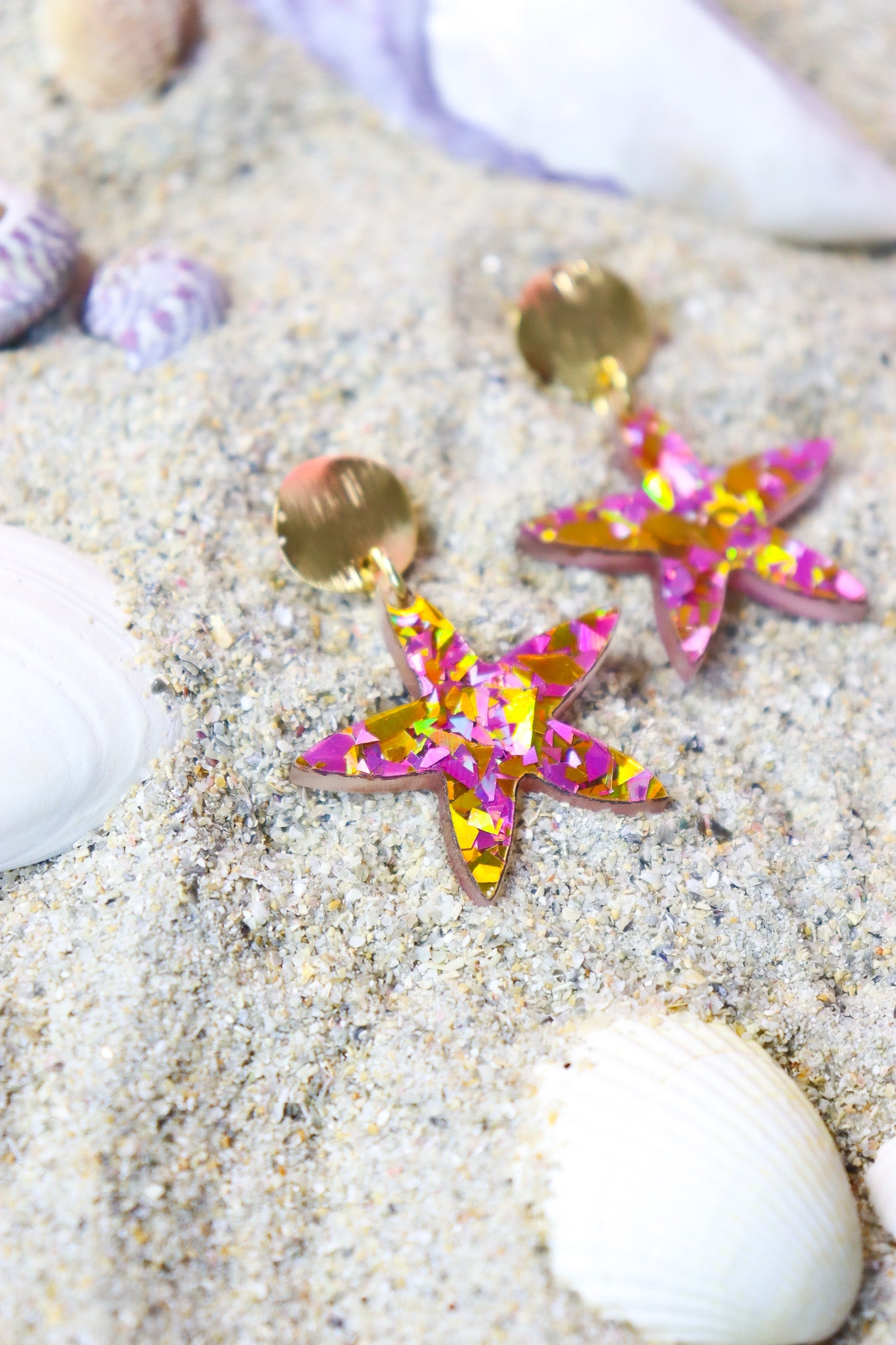 Boucles d'oreilles Etoile de mer Flocons roses