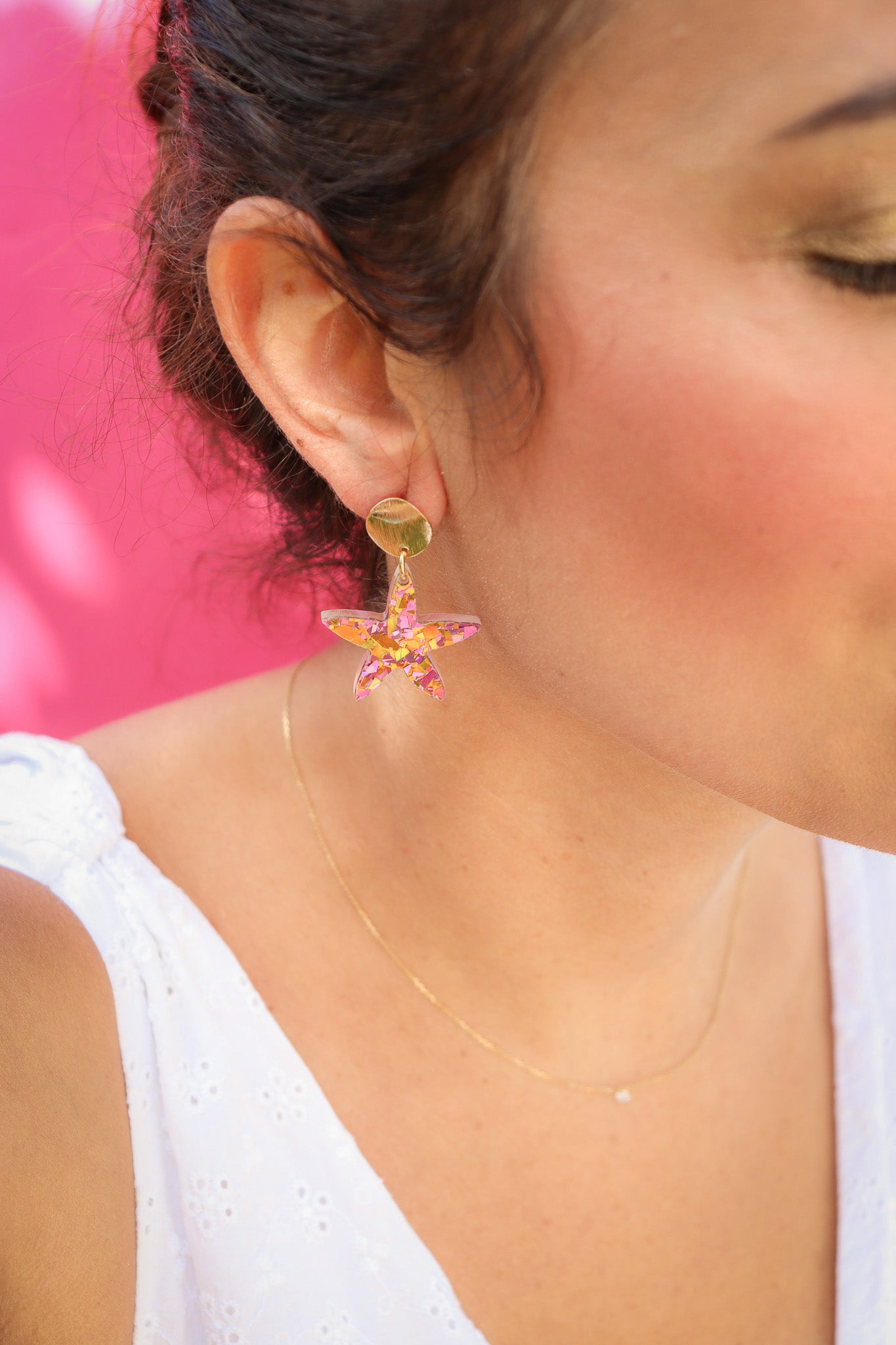 Boucles d'oreilles Etoile de mer Flocons roses