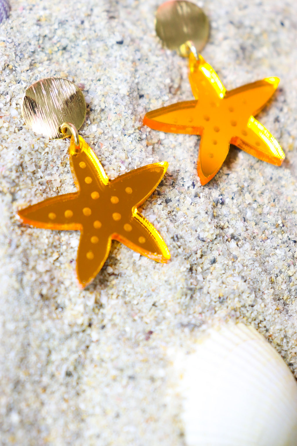 Boucles d'oreilles Etoile de mer Miroir Orange