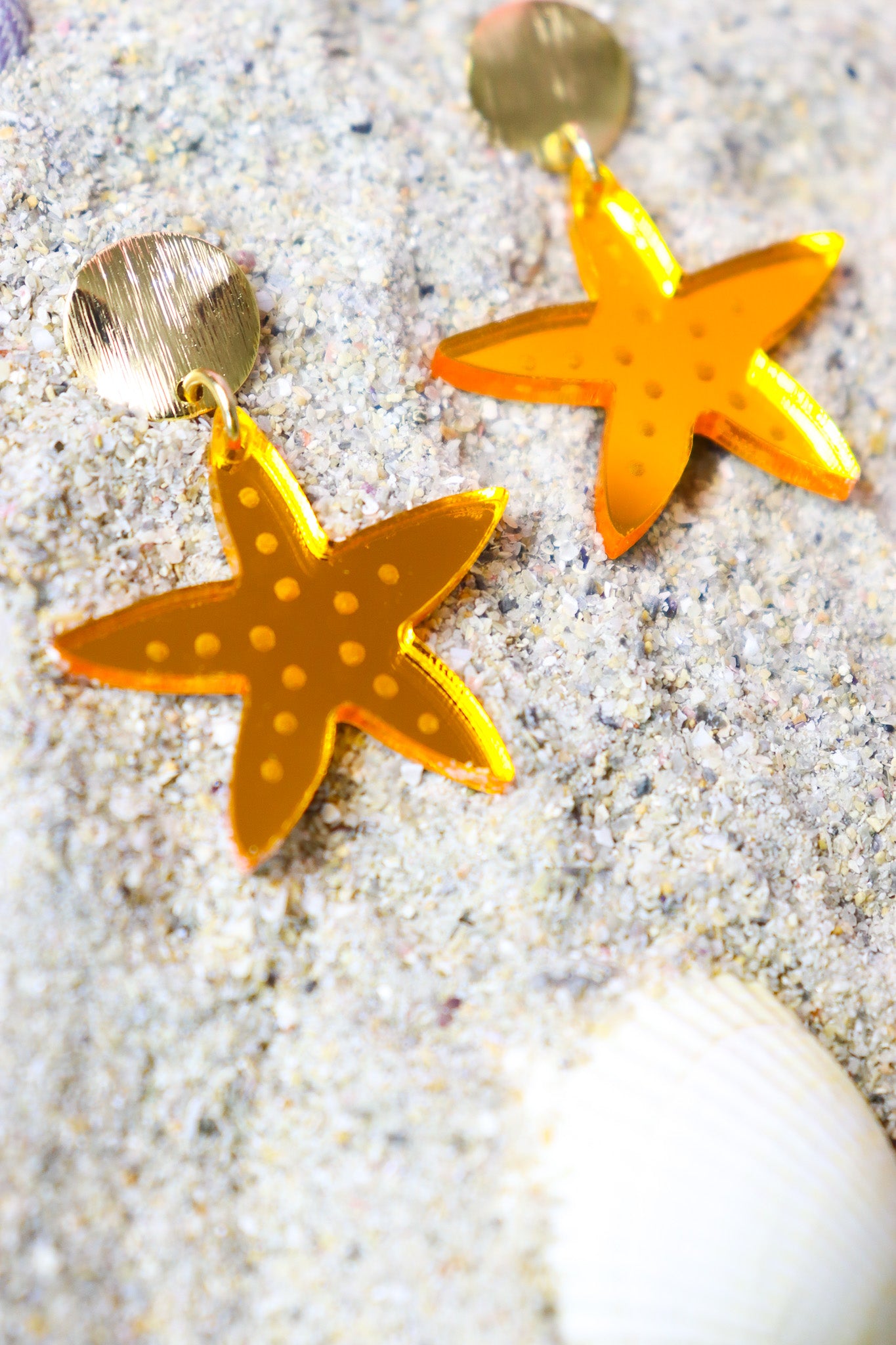 Boucles d'oreilles Etoile de mer Miroir Orange