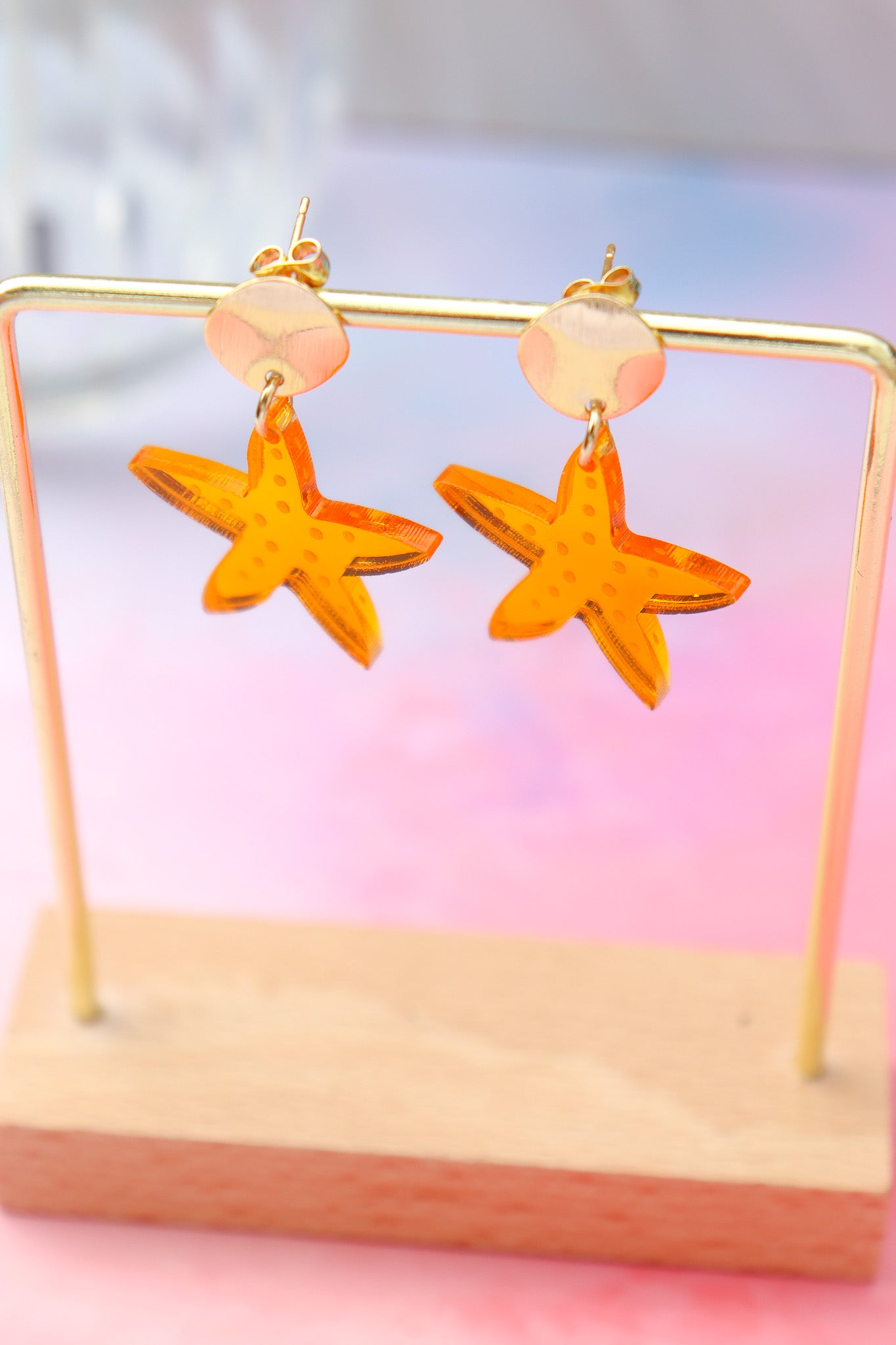 Boucles d'oreilles Etoile de mer Miroir Orange