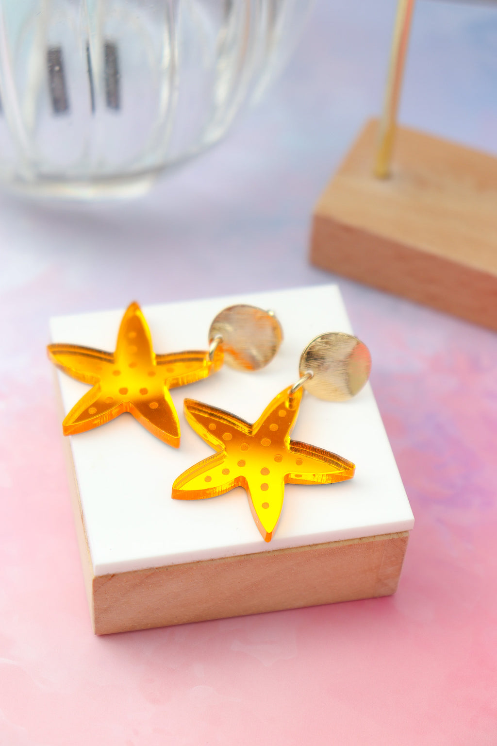 Boucles d'oreilles Etoile de mer Miroir Orange