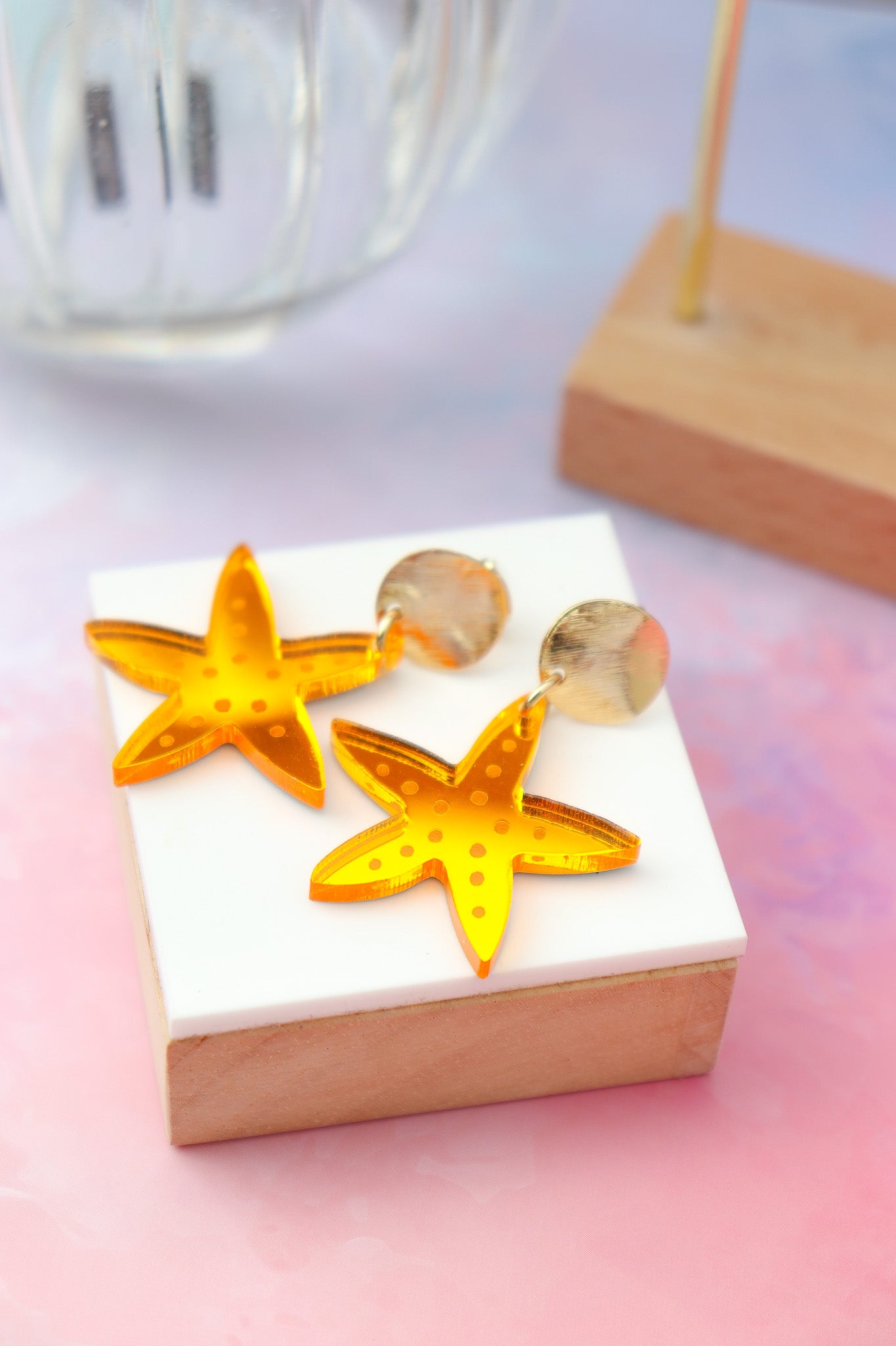 Boucles d'oreilles Etoile de mer Miroir Orange