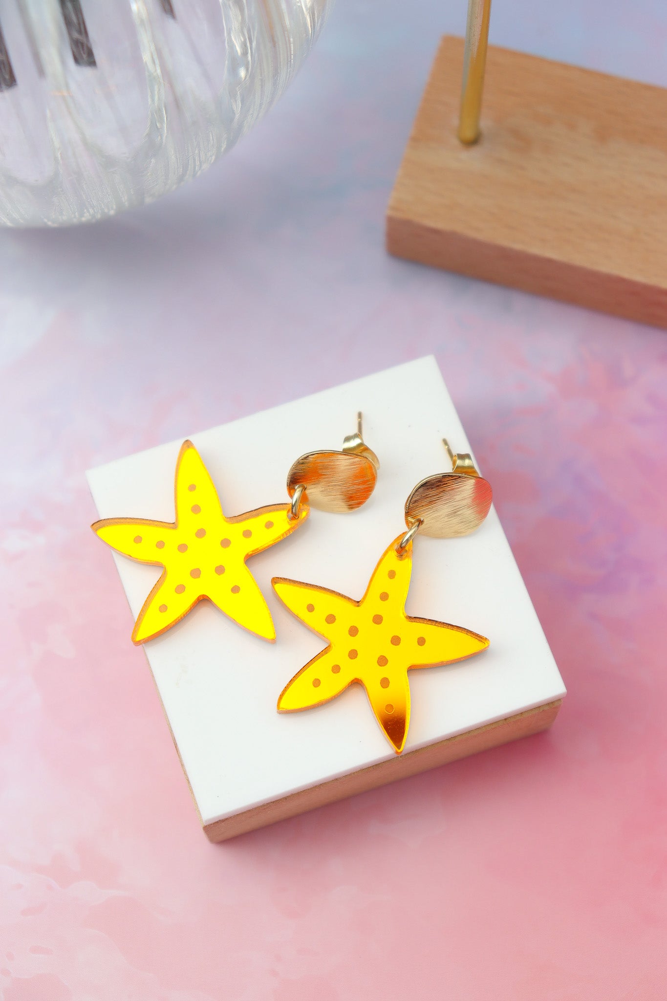 Boucles d'oreilles Etoile de mer Miroir Orange