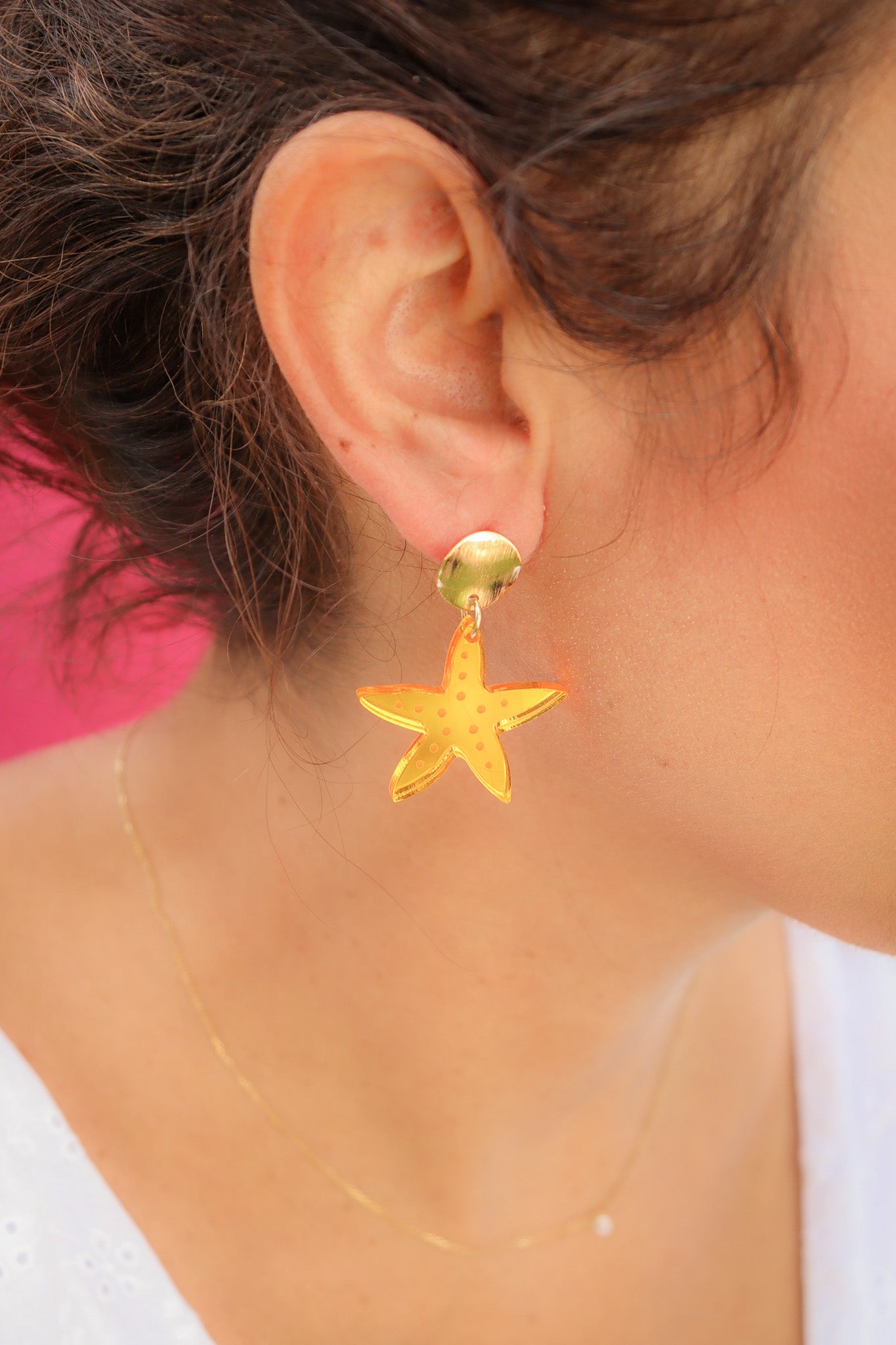 Boucles d'oreilles Etoile de mer Miroir Orange