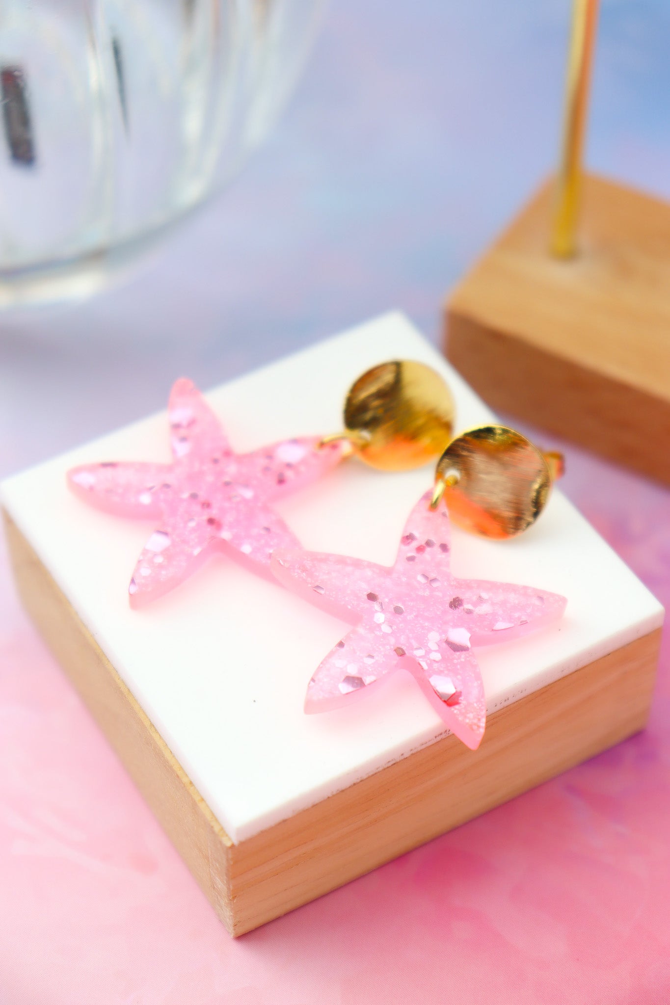 Boucles d'oreilles Etoile de mer Rose Fluo