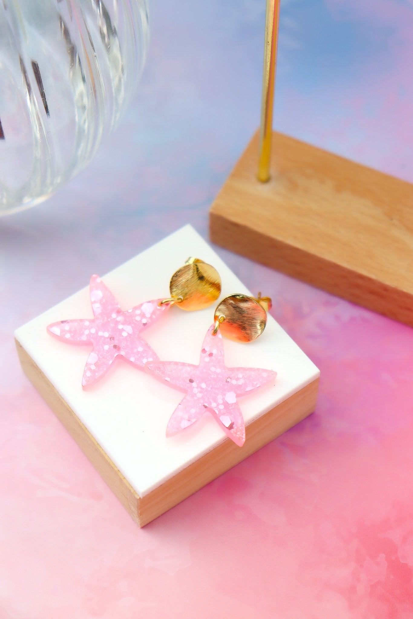 Boucles d'oreilles Etoile de mer Rose Fluo