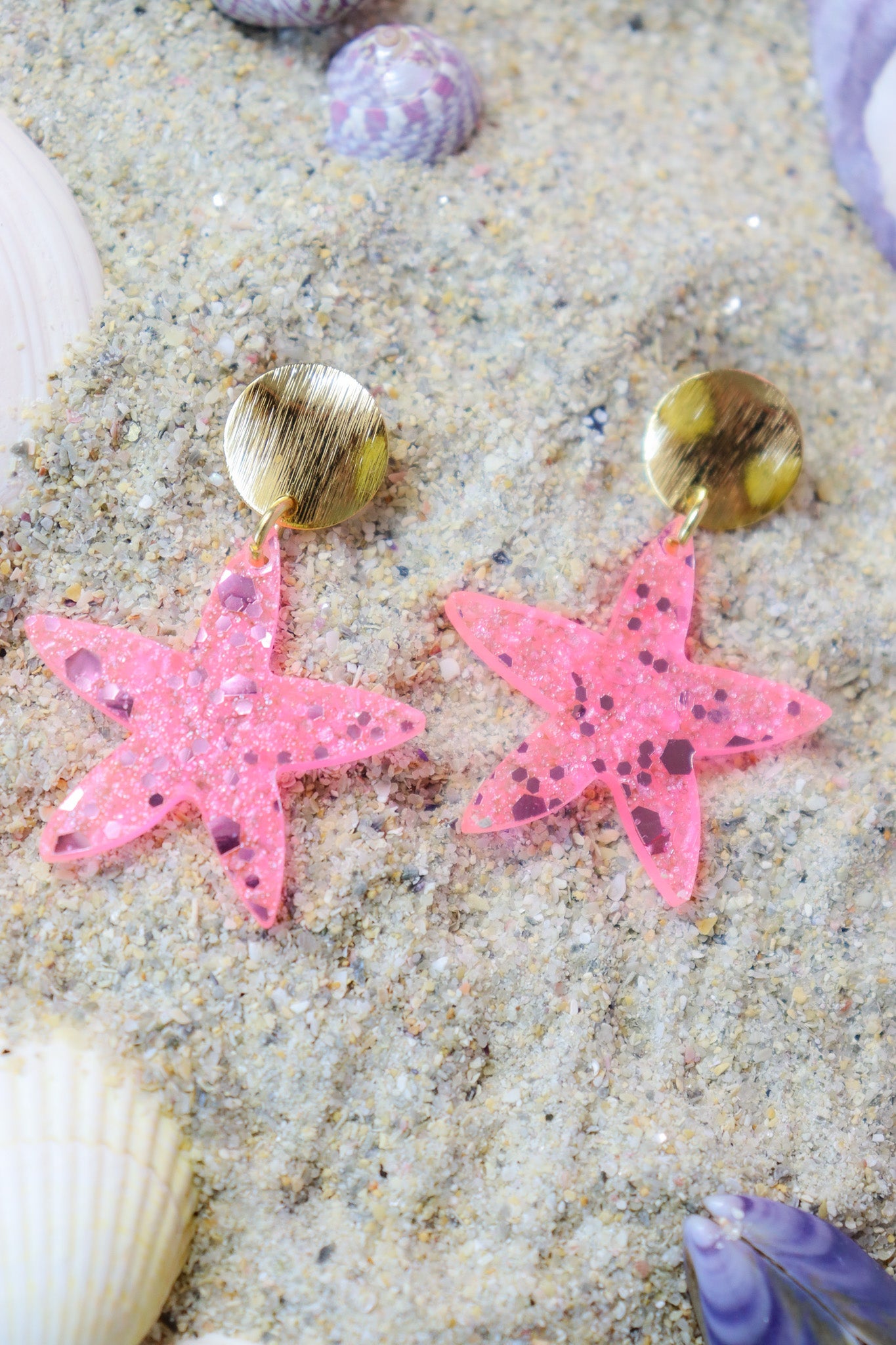 Boucles d'oreilles Etoile de mer Rose Fluo