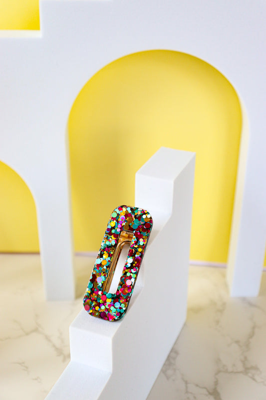 Barrette Rectangle Paillettes Joie Vert