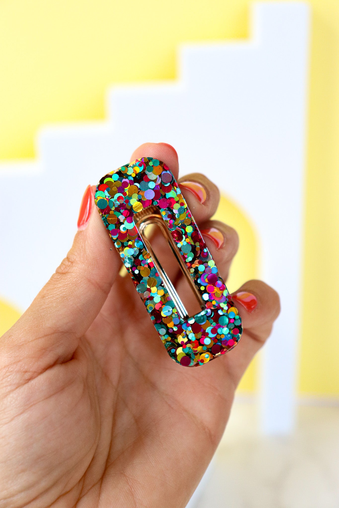 Barrette Rectangle Paillettes Joie Vert