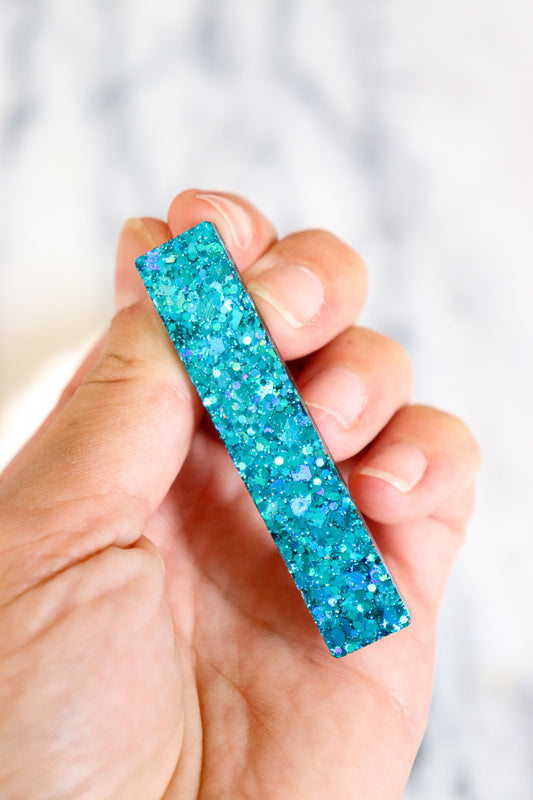 Barrette Droite paillettes aqua