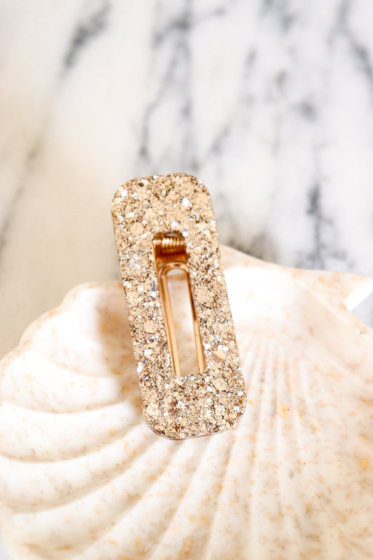 Barrette rectangle paillettes champagne