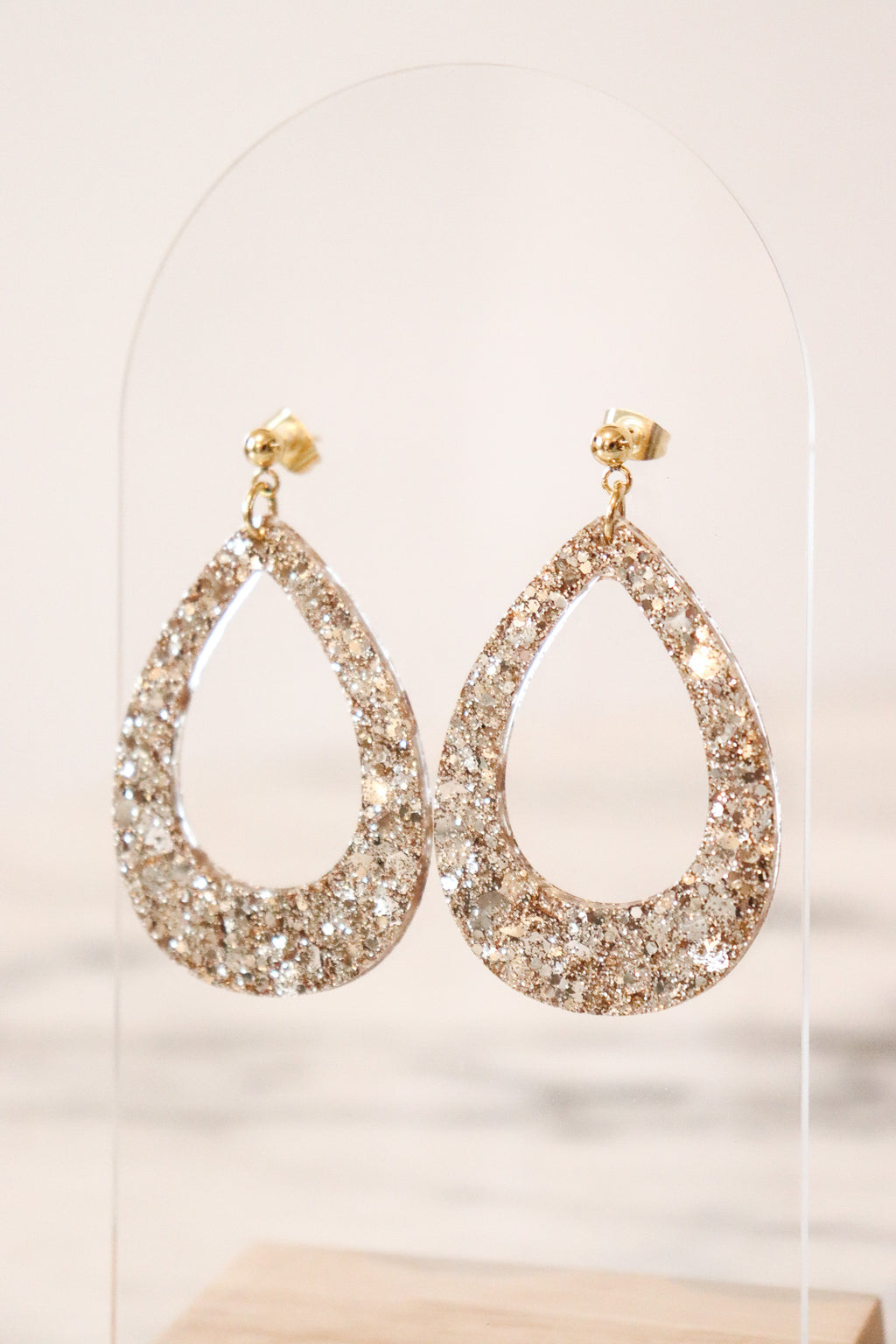 Boucles d'oreilles goutte paillettes champagne