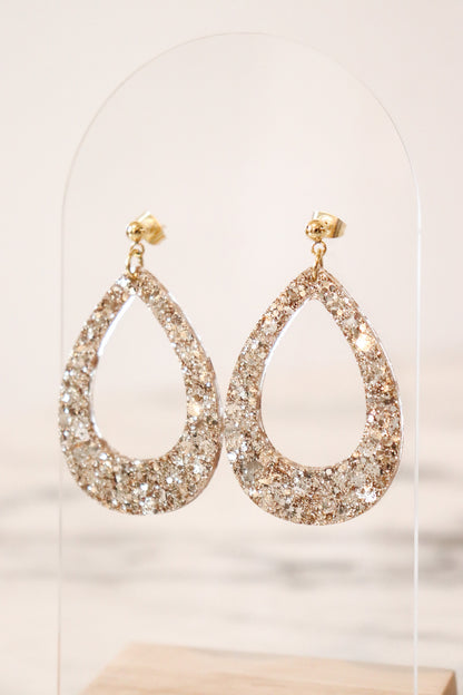 Boucles d'oreilles goutte paillettes champagne