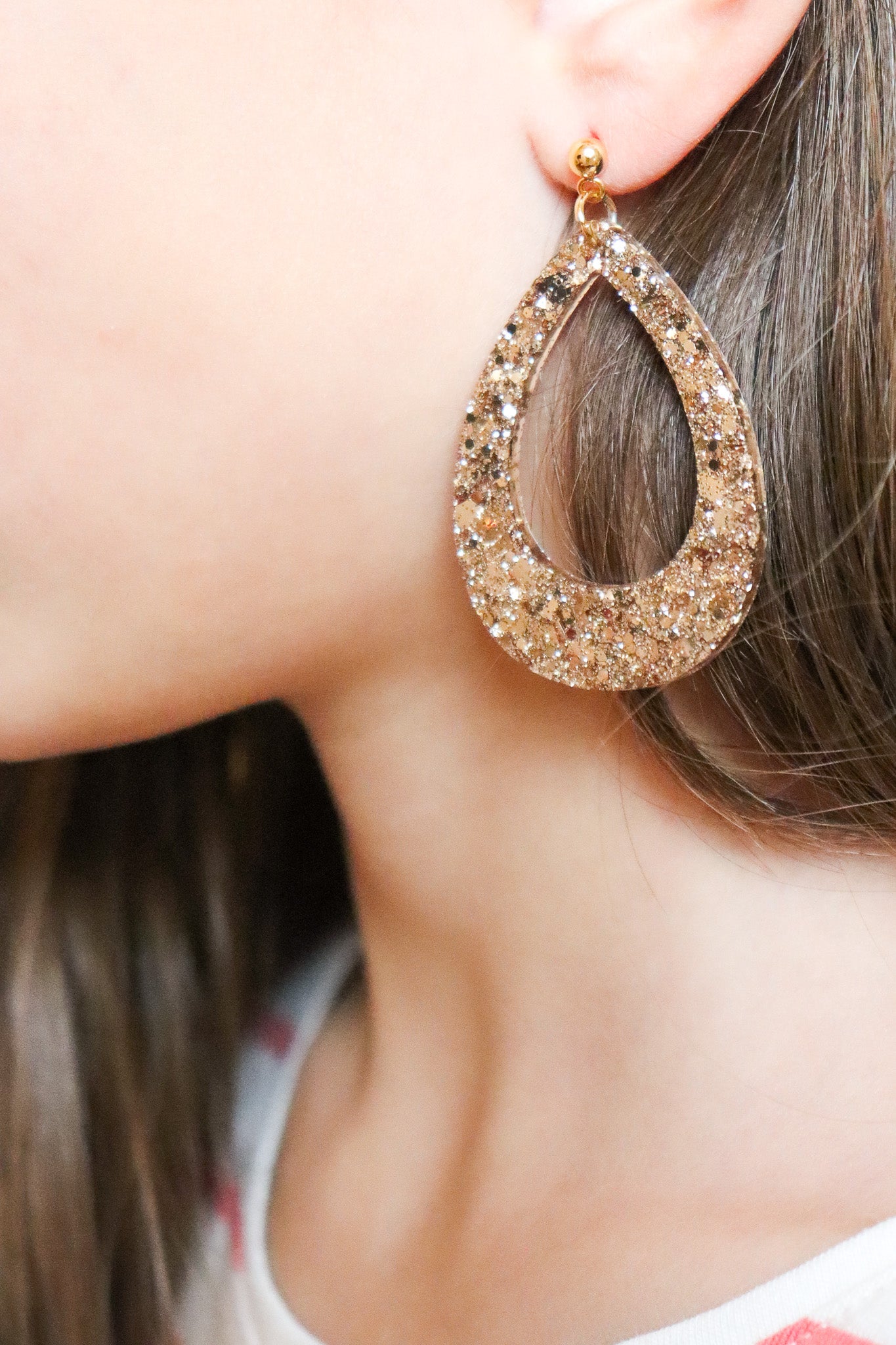 Boucles d'oreilles goutte paillettes champagne