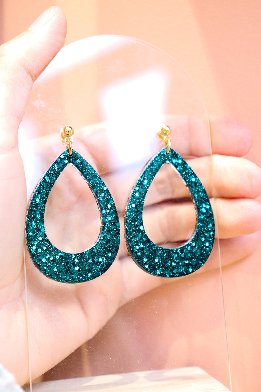 Boucles d'oreilles goutte paillettes emeraude
