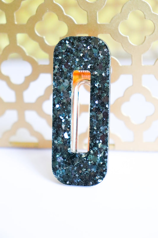 Barrette rectangle paillettes noires
