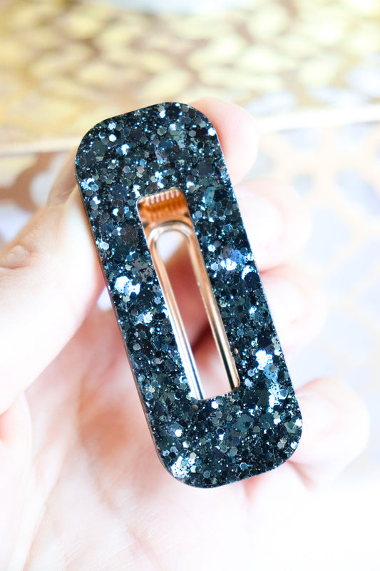 Barrette rectangle paillettes noires
