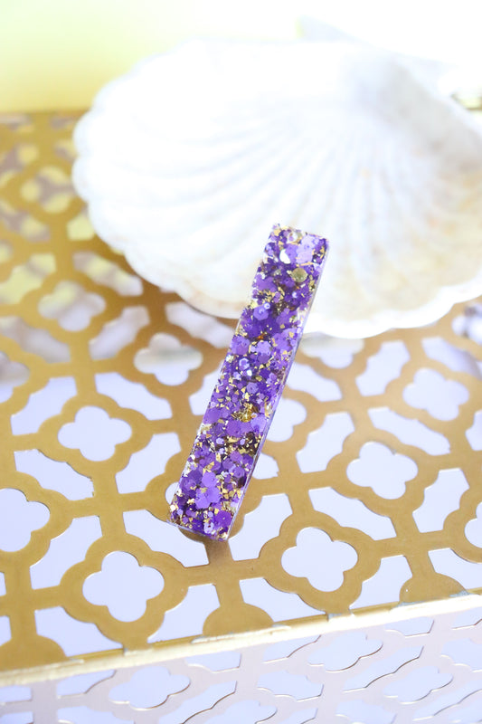 Barrette droite paillettes violettes et or
