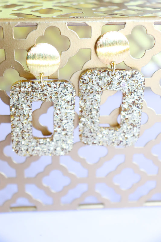 Boucles d'oreilles Rec paillettes or