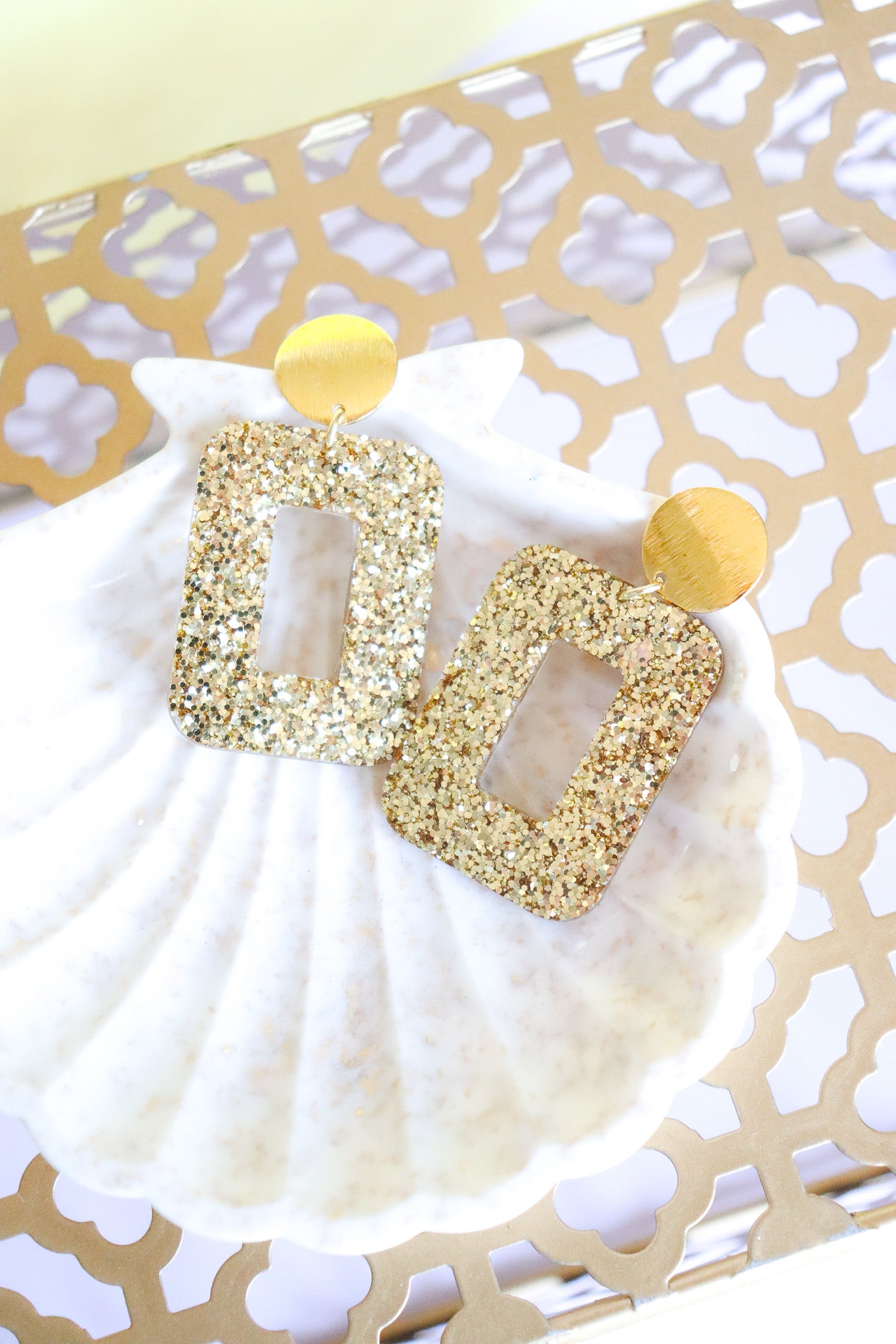 Boucles d'oreilles Rec paillettes or