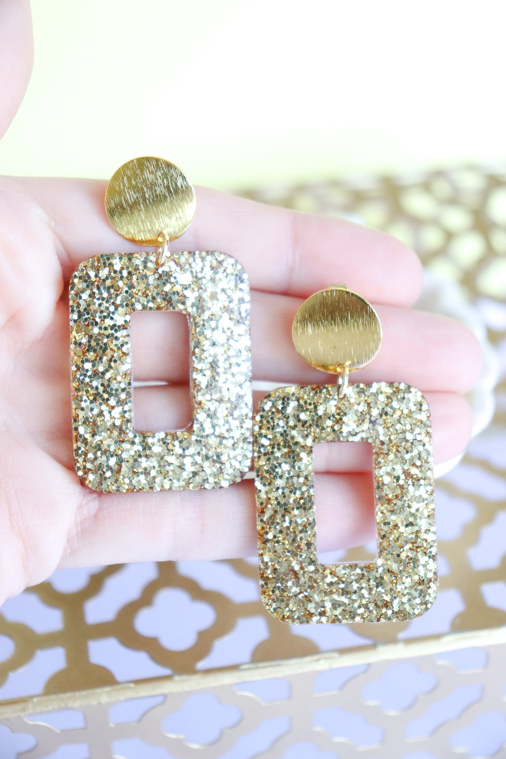 Boucles d'oreilles Rec paillettes or