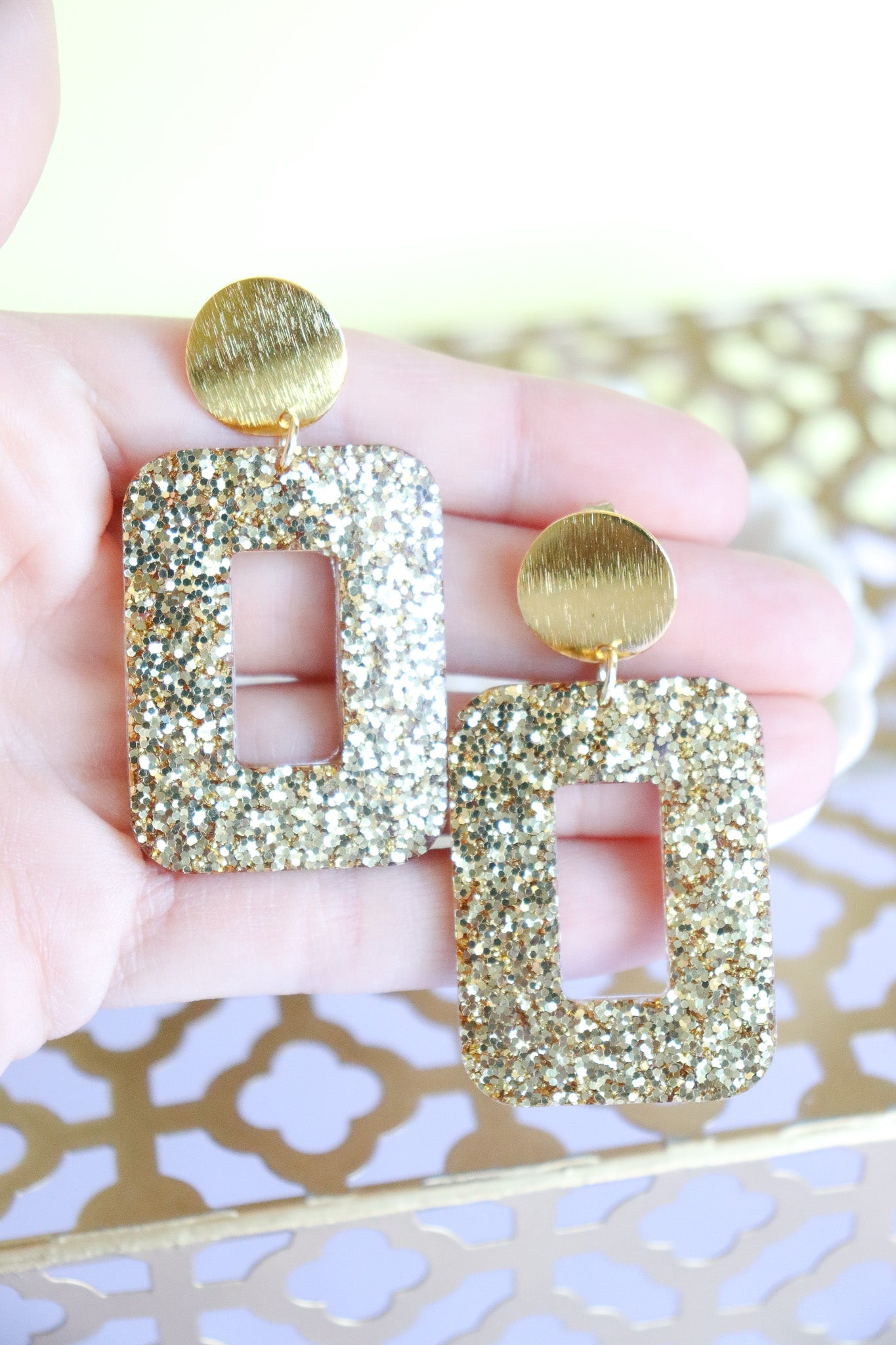Boucles d'oreilles Rec paillettes or