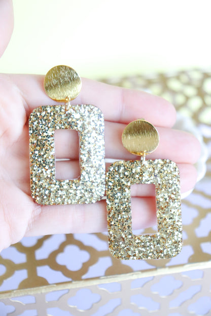 Boucles d'oreilles Rec paillettes or