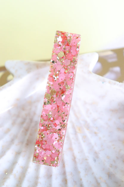 Barrette droite paillettes roses et or