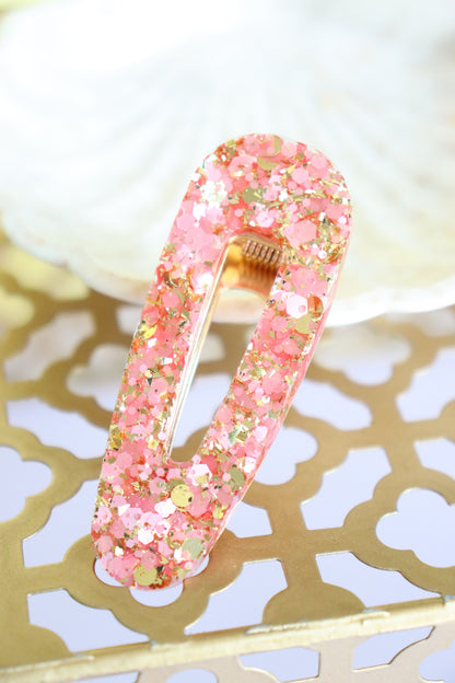 Barrette triangle paillettes roses et or