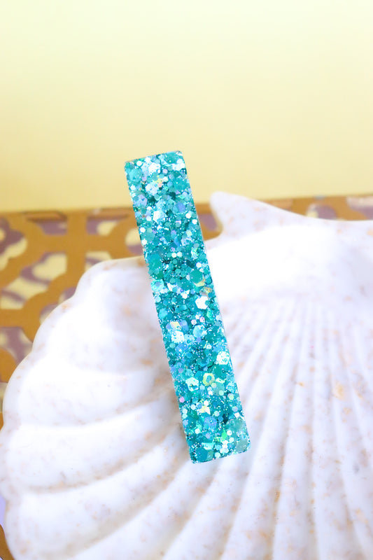 Barrette droite paillettes turquoises