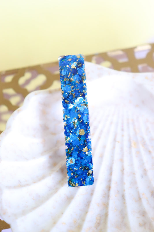 Barrette droite paillettes bleues et or