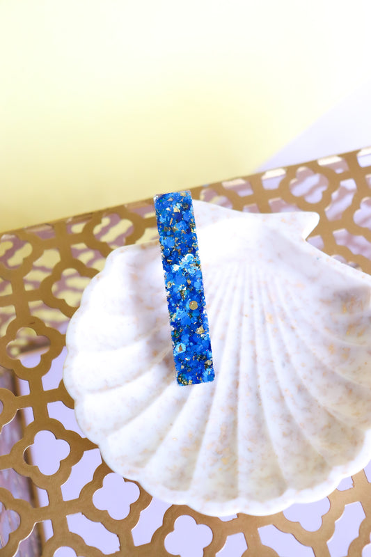 Barrette droite paillettes bleues et or