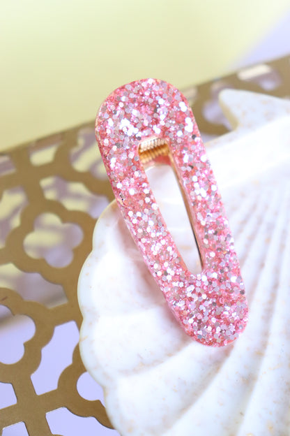 Barrette triangle paillettes roses argent