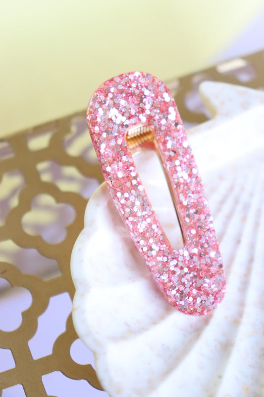 Barrette triangle paillettes roses argent