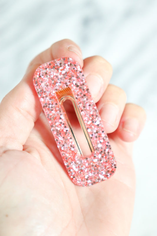 Barrette rectangle paillettes roses argent