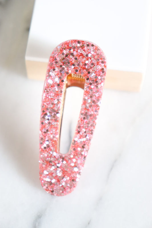 Barrette triangle paillettes roses argent