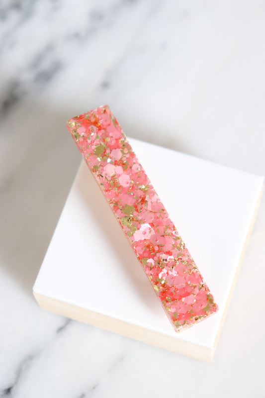 Barrette droite paillettes roses et or