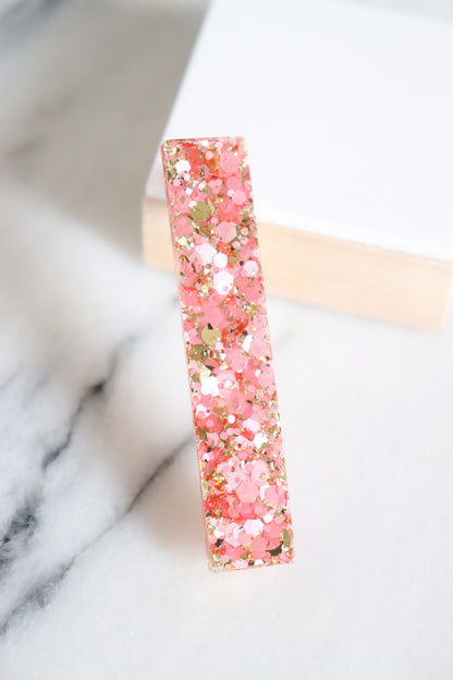 Barrette droite paillettes roses et or