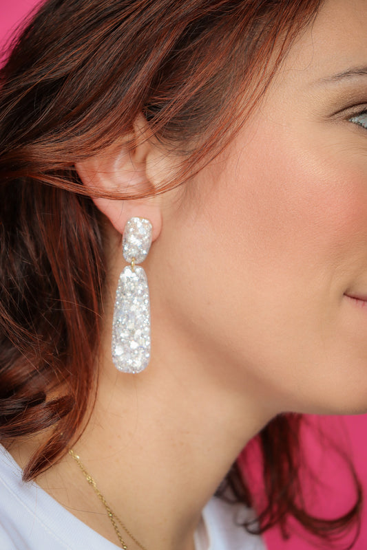 Boucles d'oreilles Gwen paillettes Blanc Glacier